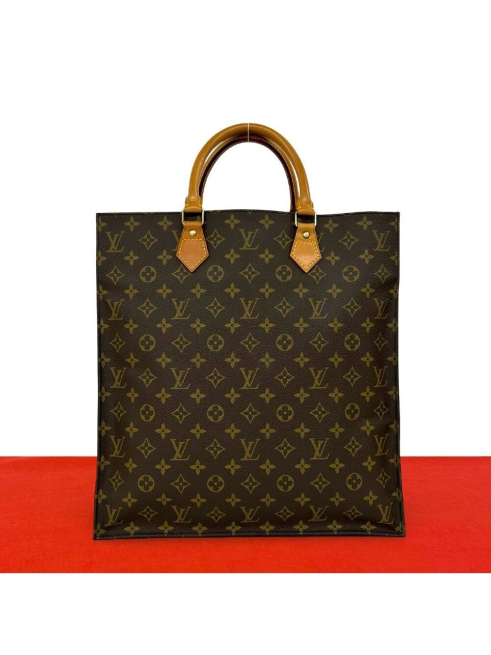 Louis Vuitton Vintage Sac Plat Monogram Leather Tote Bag Brown